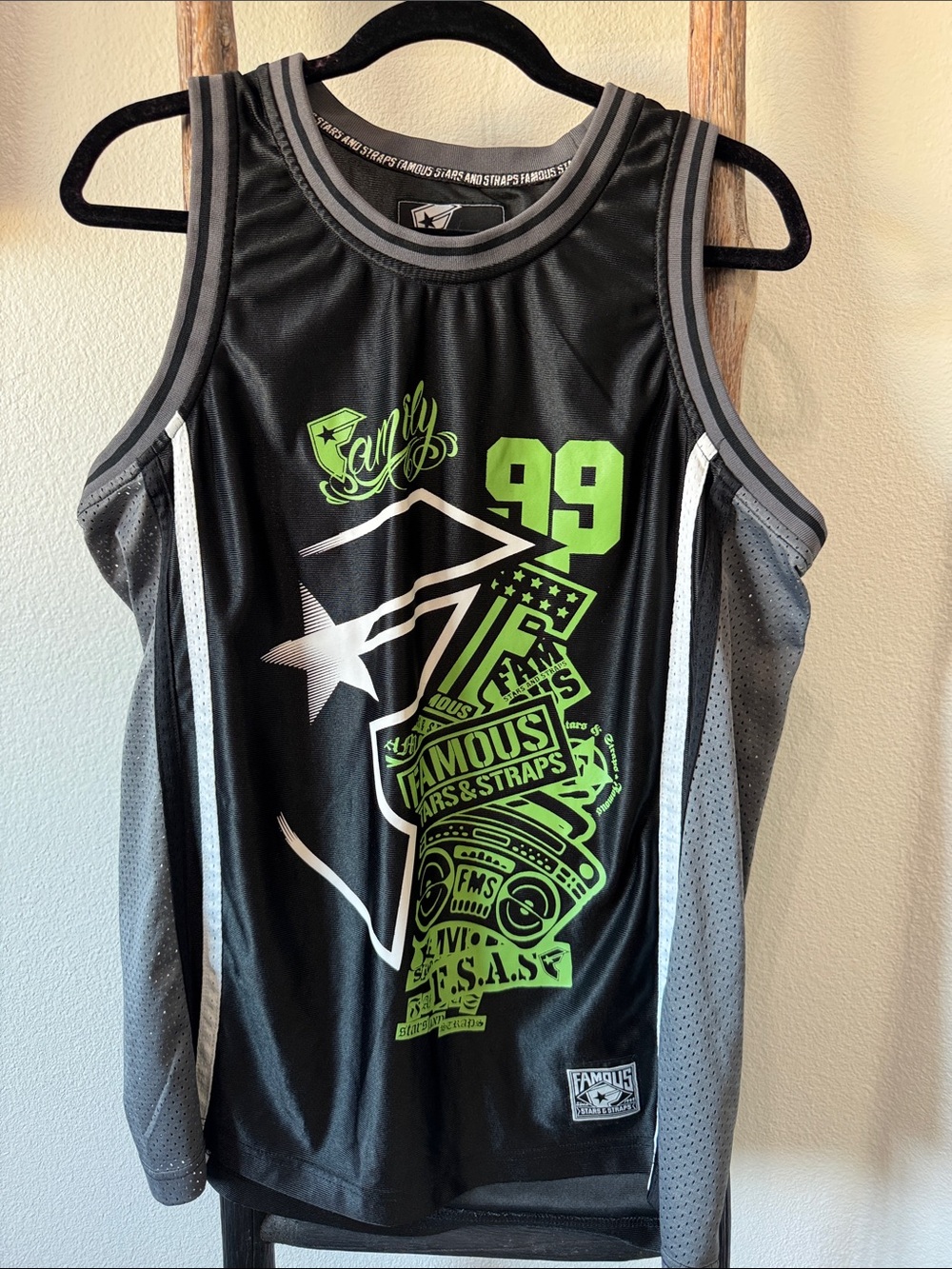 Famous Stars & Straps Black & Neon Green Graphic Jersey Tank